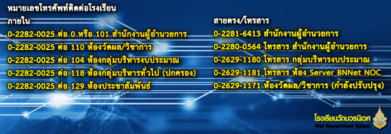 แจ้งเปลี่ยนแปลงหมายเลขโทรศัพท์ติดต่อโรงเรียน
